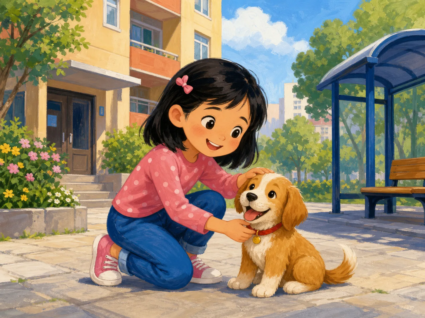Lily and a Pet illustration