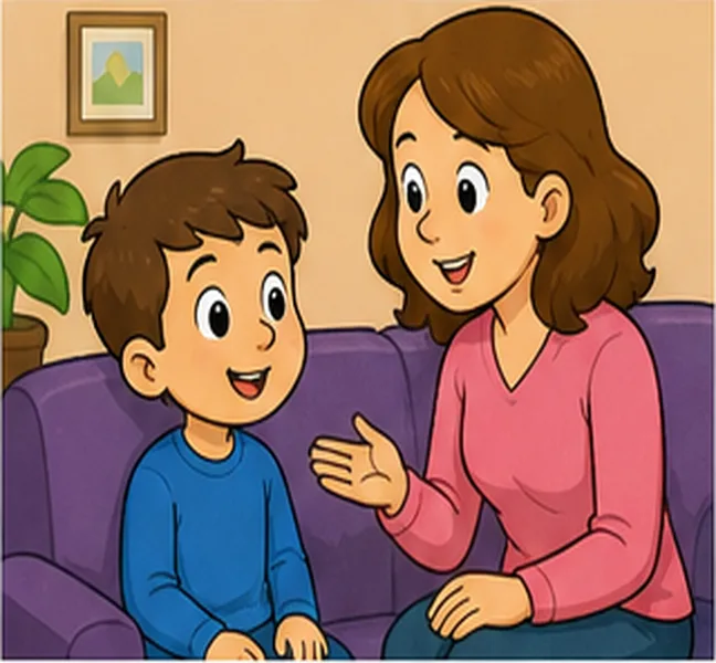 talking to his mother
