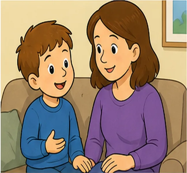 talking to his mother
