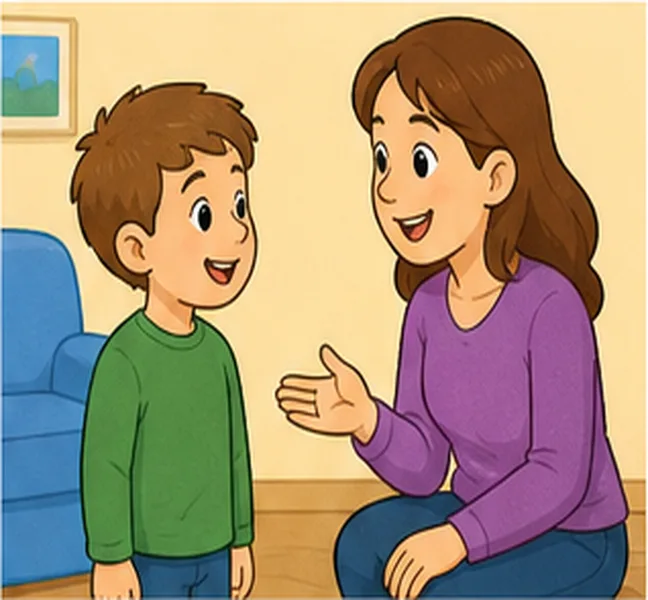 talking to his mother