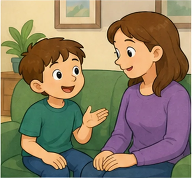 talking to his mother