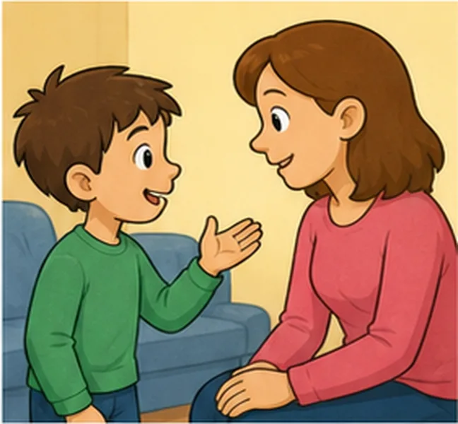 talking to his mother