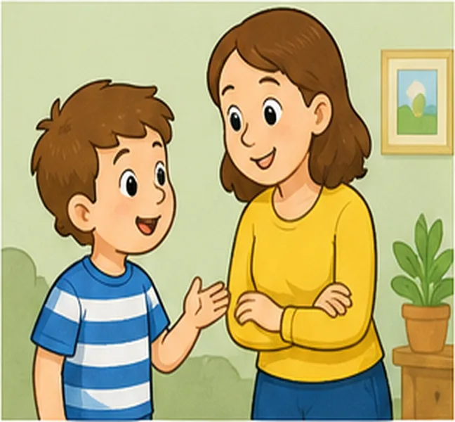 talking to his mother