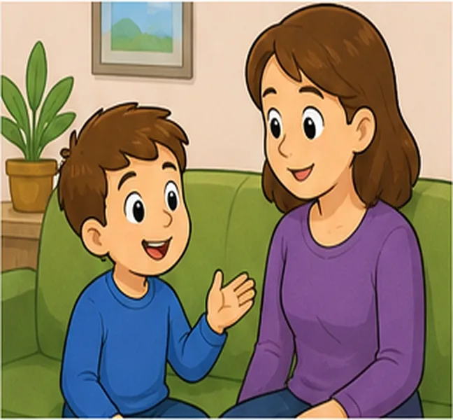 talking to his mother