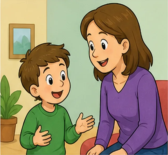 talking to his mother
