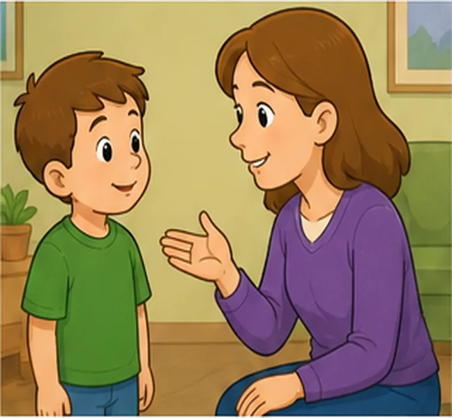 talking to his mother