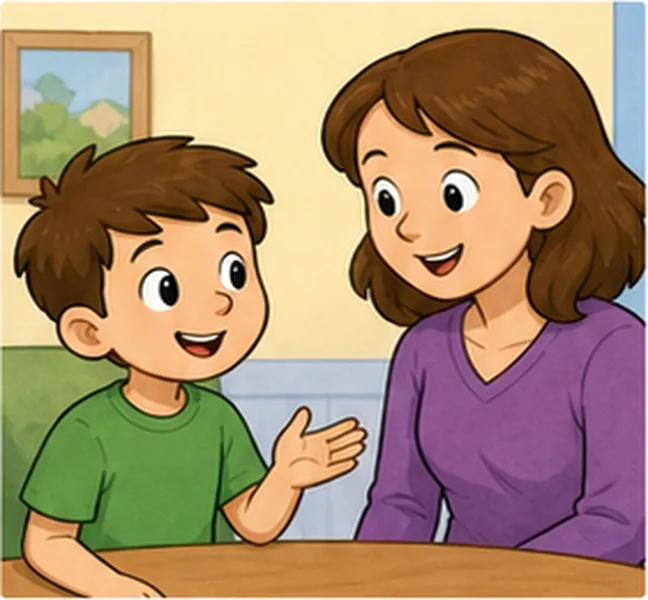 talking to his mother