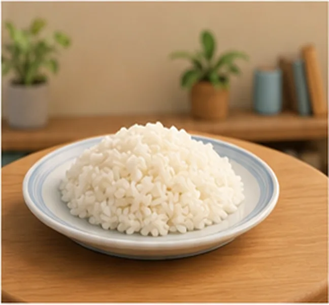 a plate of rice on the table