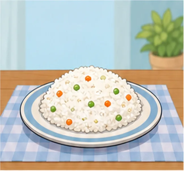 a plate of rice on the table