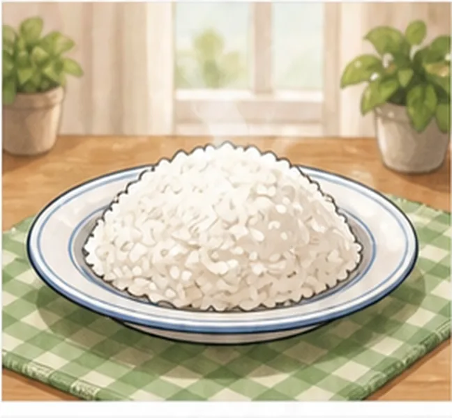 a plate of rice on the table