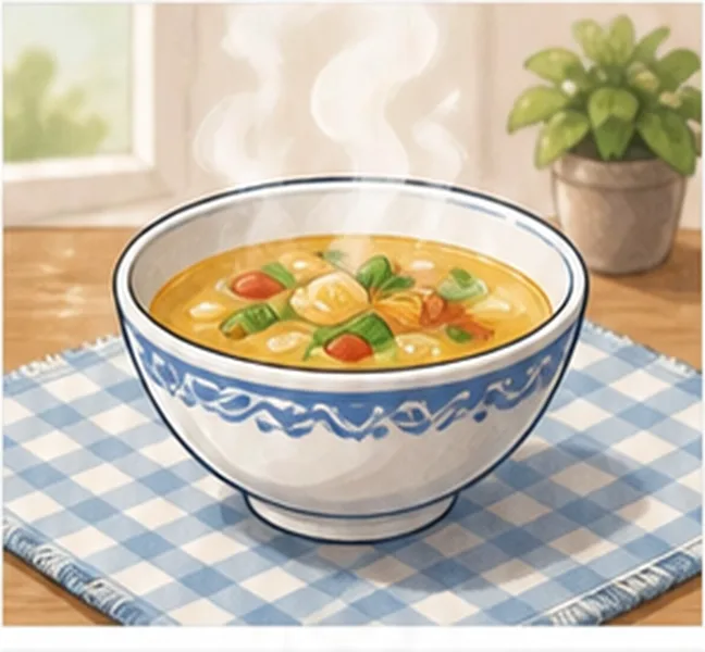 a bowl of soup on the table