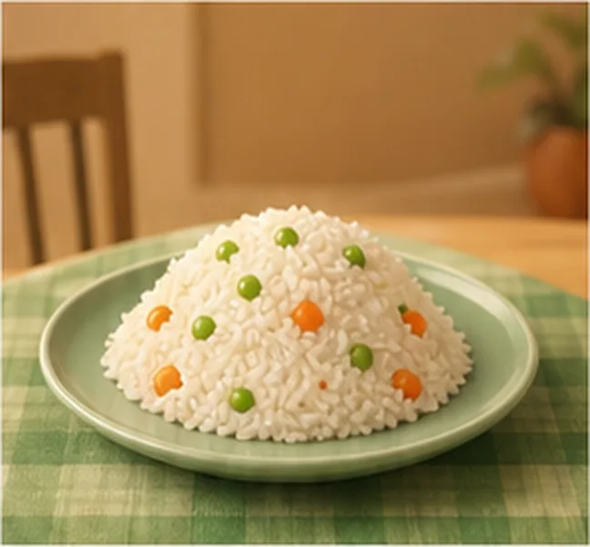 a plate of rice on the table