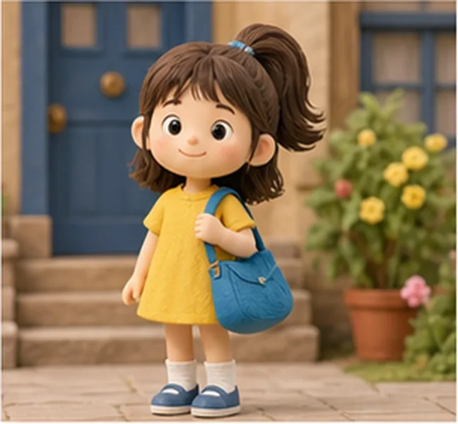 the girl with a blue bag