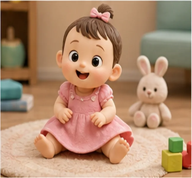 the baby wearing a pink dress
