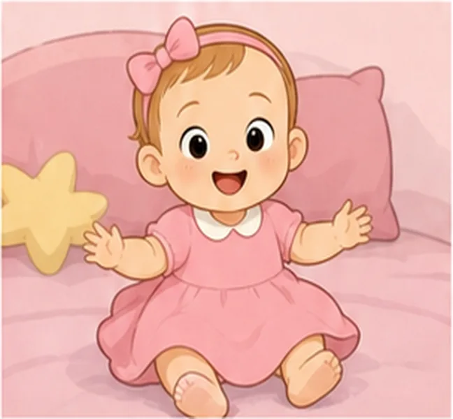 the baby wearing a pink dress