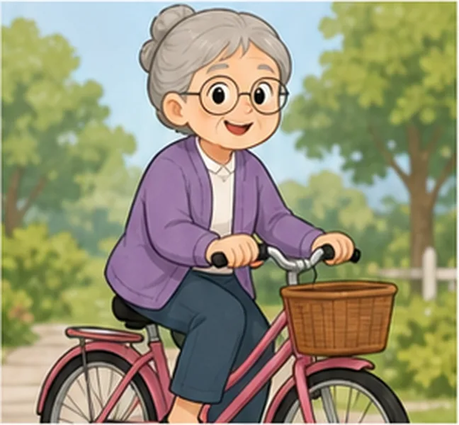 Grandma the woman on a bike