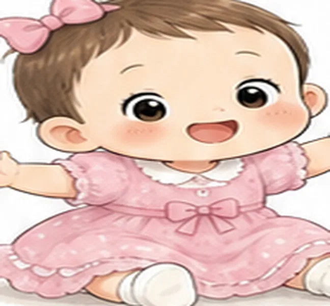 the baby wearing a pink dress
