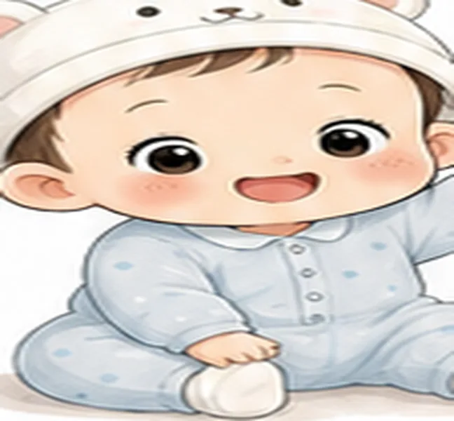 the baby wearing a white hat