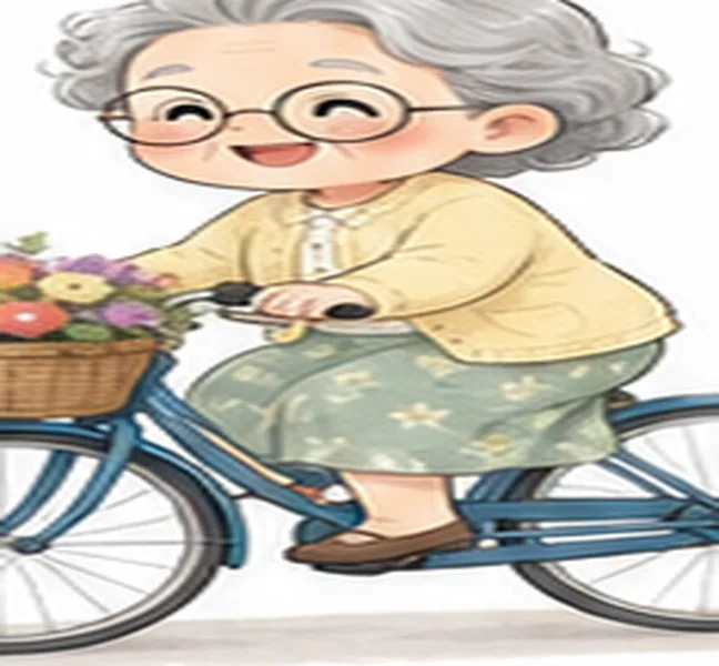 Grandma the woman on a bike