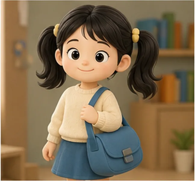 the girl with a blue bag