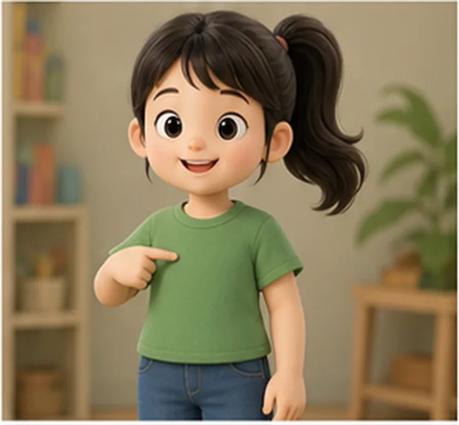 wearing a green T-shirt