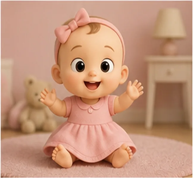 the baby wearing a pink dress