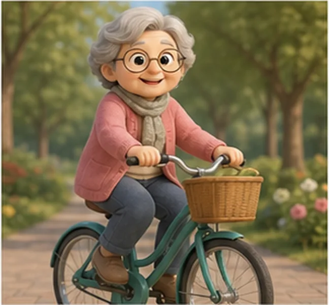 Grandma the woman on a bike