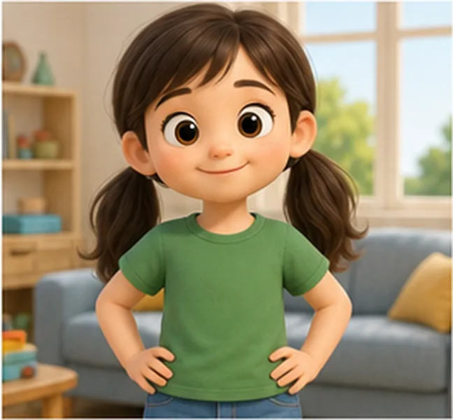 wearing a green T-shirt