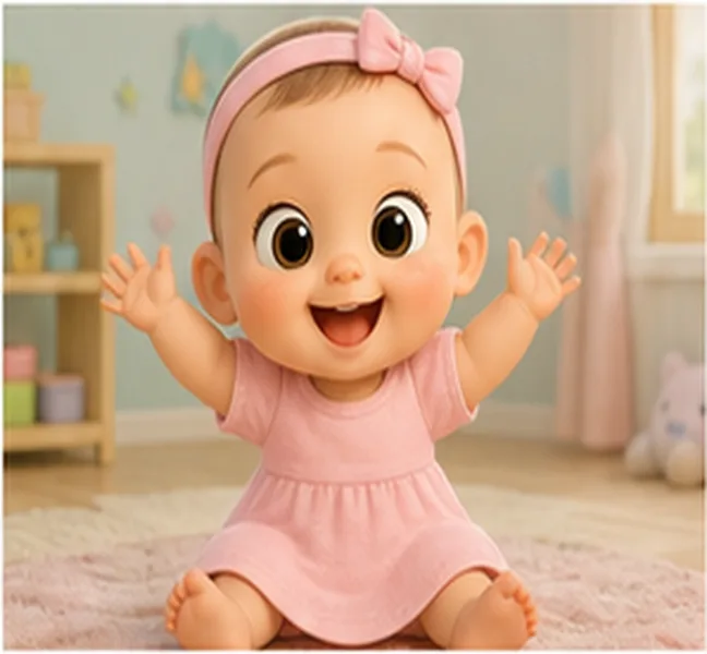 the baby wearing a pink dress