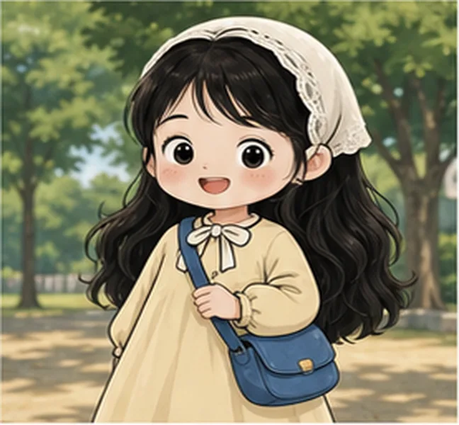 the girl with a blue bag
