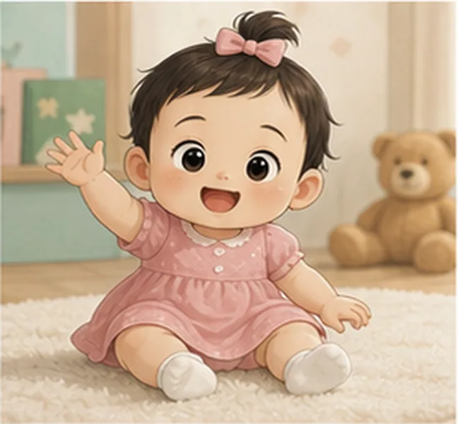 the baby wearing a pink dress