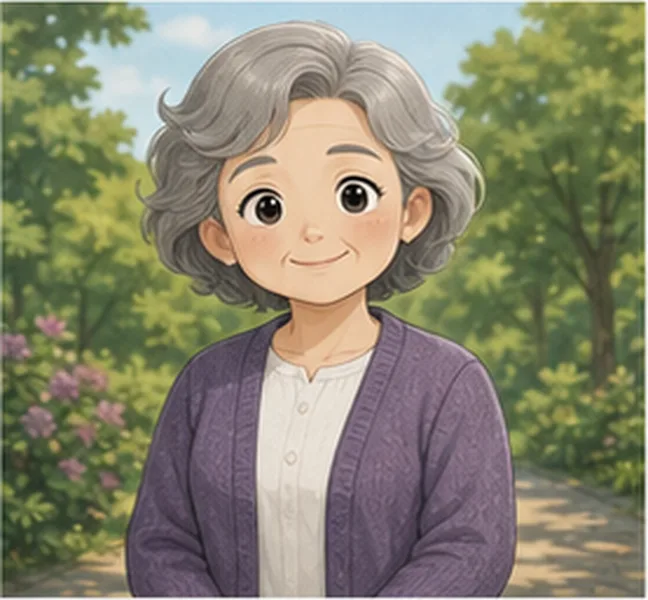 the woman with grey hair