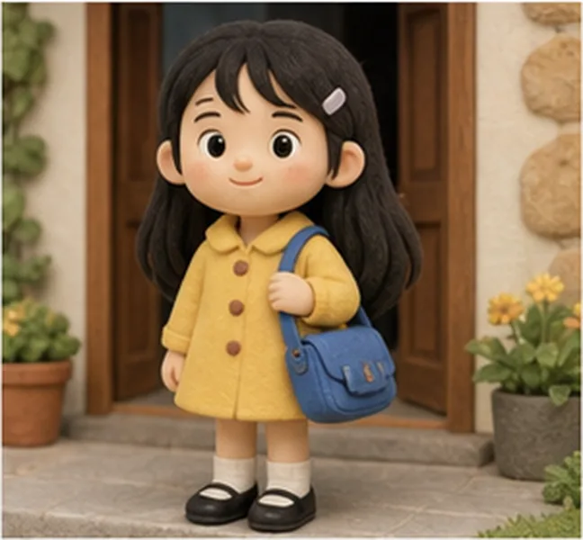 the girl with a blue bag