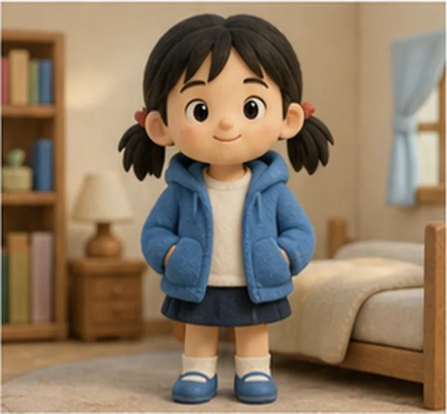 wearing a blue jacket