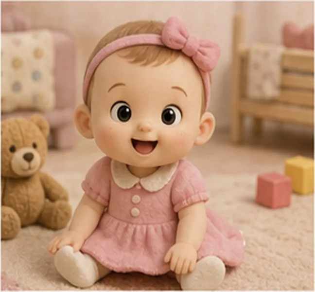 the baby wearing a pink dress