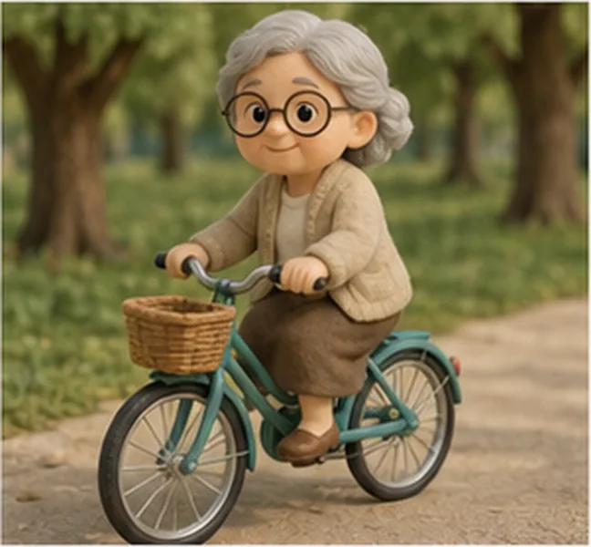 Grandma the woman on a bike