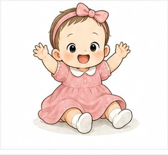 the baby wearing a pink dress