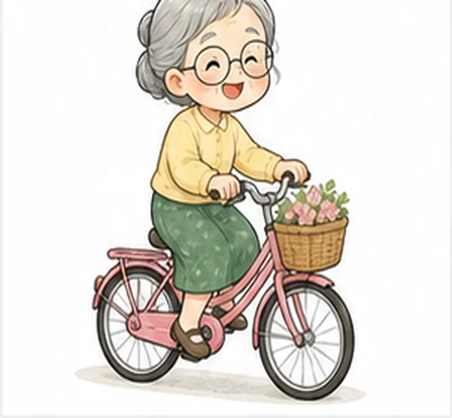 Grandma the woman on a bike