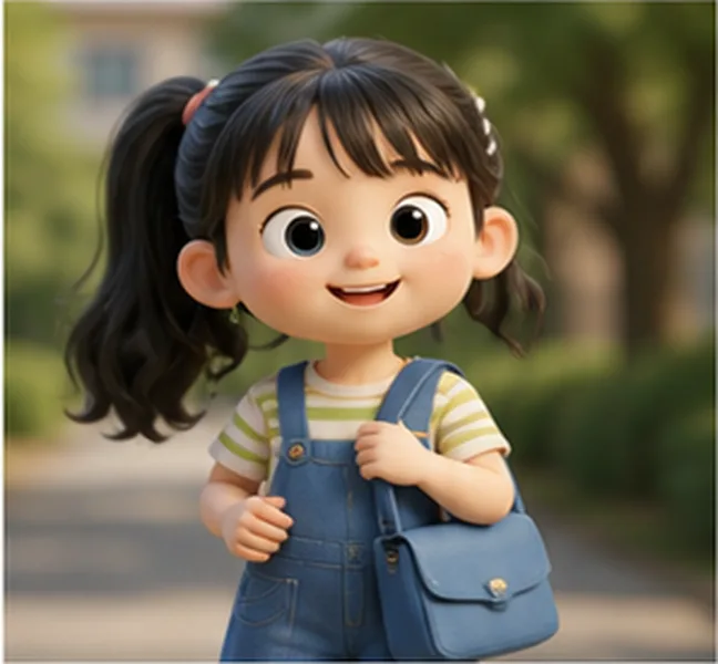 the girl with a blue bag