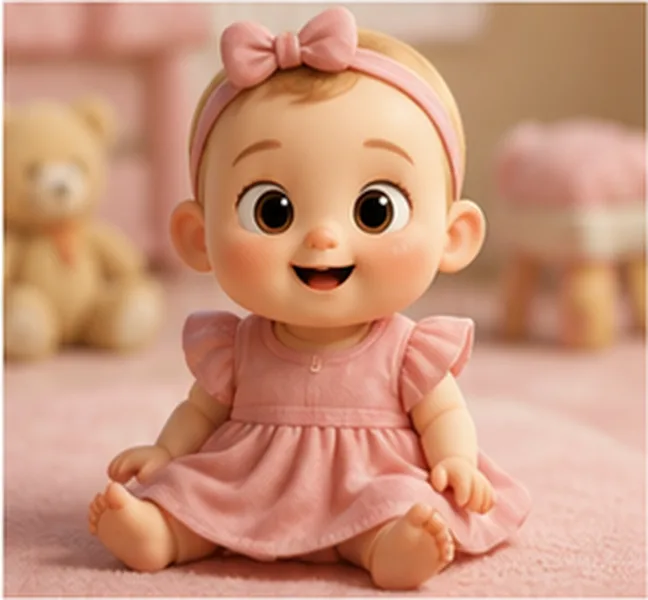 the baby wearing a pink dress