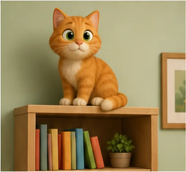 the cat on the bookcase