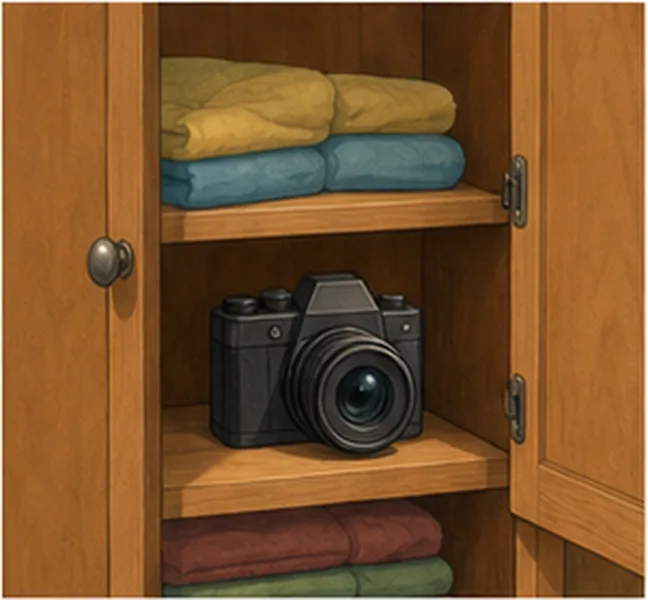 the camera in the cupboard