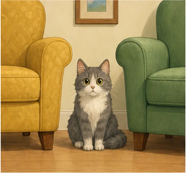 between the two chairs