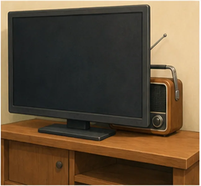 the radio behind the television