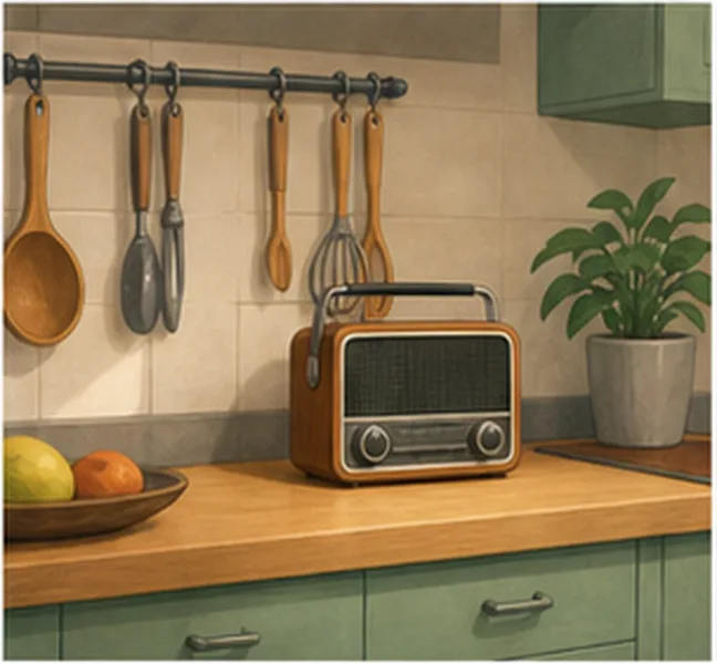 the radio in the kitchen