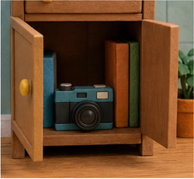 the camera in the cupboard