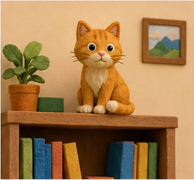 the cat on the bookcase
