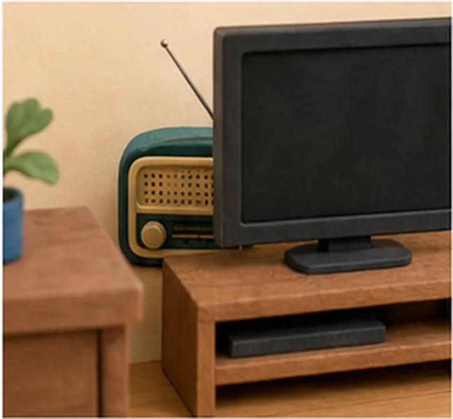the radio behind the television