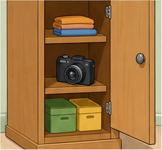 the camera in the cupboard