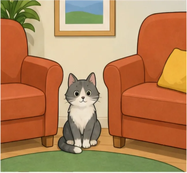 between the two chairs